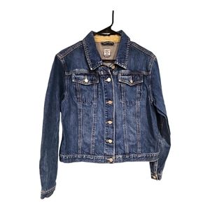 Vintage GAP Blue Denim Flap Pocket Trucker Cropped cotton Jean Jacket sz L